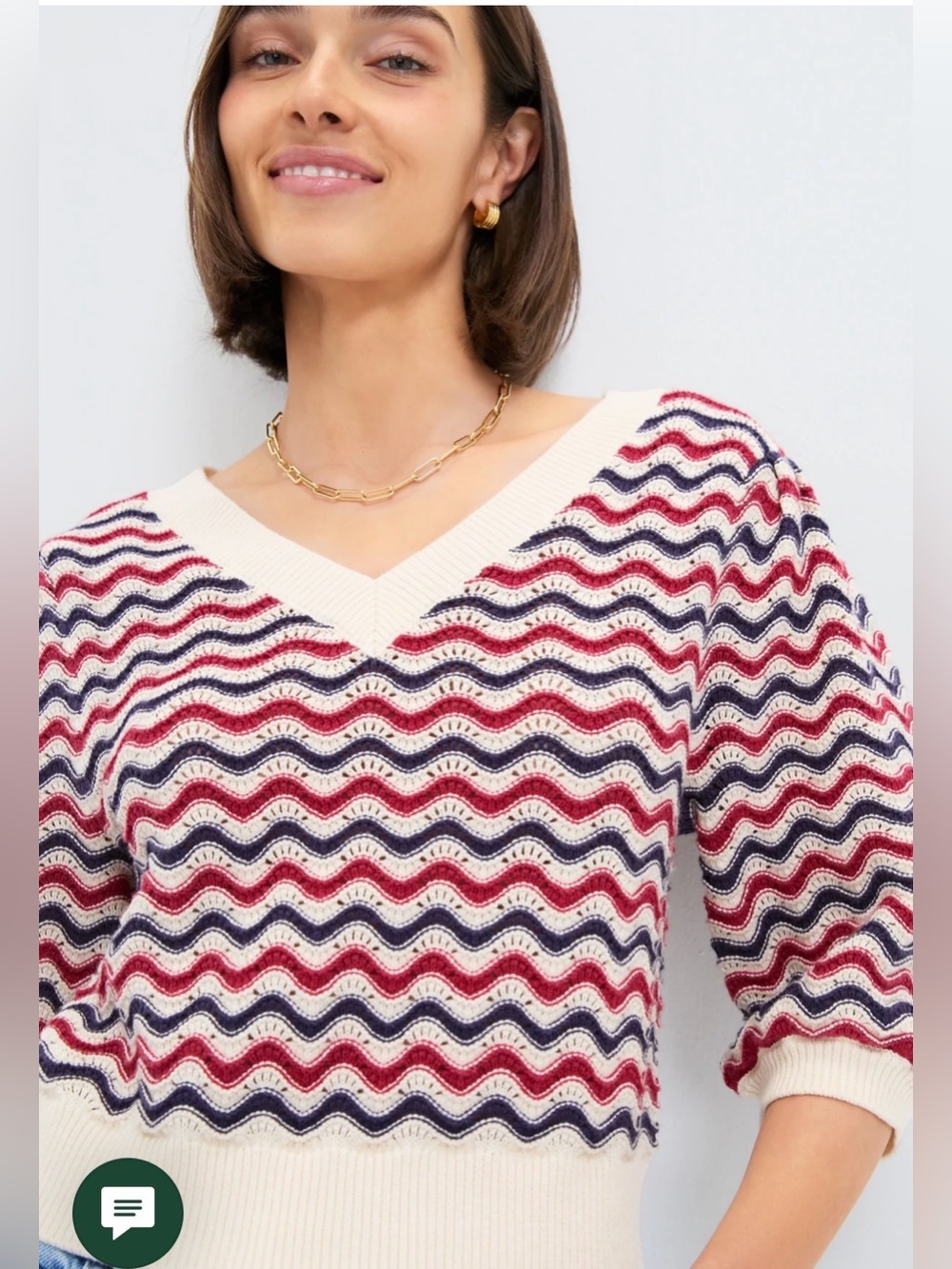 Tuckernuck Americana Lee V-Neck Crochet Pattern Sweater in Red, Navy & Cream S